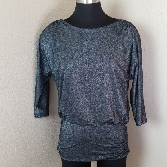 WHBM Silver Black Glitter Blouse Small - Picture 1 of 7